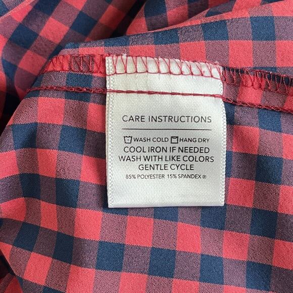 Mizzen + Main Performance Button Down XL Gingham Plaid Shirt Pink Navy Trim Fit - Picture 7 of 9